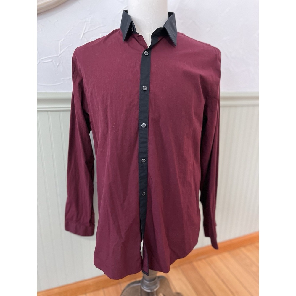 Express Men's‎ Fitted Long Sleeve Shirt Black And Maroon Cotton Size L 16-16.5